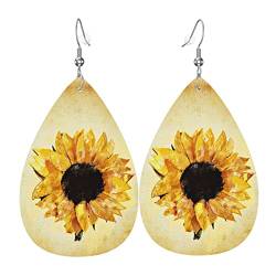 Damen Ohrringe Ohrhänger Leichte Ohrringe Hängend Kunstleder Schmuck Inspirierendes Sonnenblumenmuster von 351