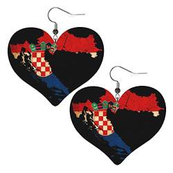 Damen Ohrringe Ohrhänger Leichte Ohrringe Hängend Kunstleder Schmuck Kroatien-Karte-Umriss-Flagge von 351
