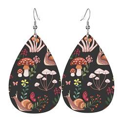Damen Ohrringe Ohrhänger Leichte Ohrringe Hängend Kunstleder Schmuck Pilzschnecken-Schmetterlings-Blumenmuster von 351