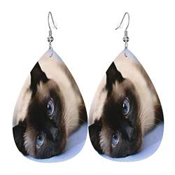 Damen Ohrringe Ohrhänger Leichte Ohrringe Hängend Kunstleder Schmuck Siamesische Katze von 351