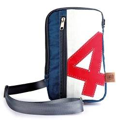 360Grad Umhängetasche, Schultertasche, Crossbag, Hip bag aus Segeltuch, unisex, weiß blau, Zahl rot, Gurt hellgrau von 360Grad