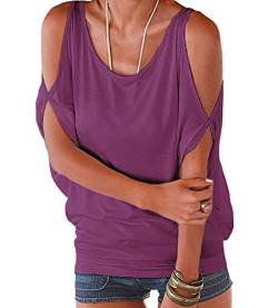 365-Shopping® Japan Style von Damen Kurzarm Bluse Schulterfrei Batwing Weit Rundhals Tunika Oberteil Tops T-Shirt von 365-Shopping