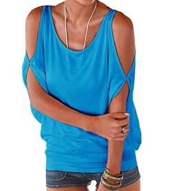 365-Shopping® Japan Style von Damen Top T - Shirt Bluse Longshirt Tunika Tanktop Oberteil (Asian L, Blau) von 365-Shopping