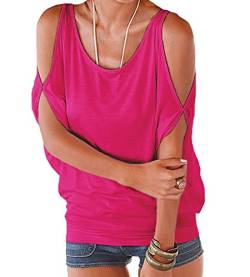 365-Shopping® Japan Style von Damen Top T - Shirt Bluse Longshirt Tunika Tanktop Oberteil (Asian S, Rose Rot) von 365-Shopping