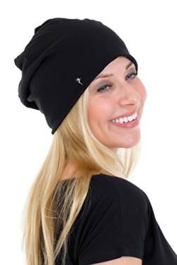 3Elfen Beanie Mütze Damen Jersey elastisch einfarbig schlicht mit der Logo Elfe schwarz grau von 3Elfen