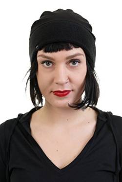 3Elfen Beanie mit Fleece abgesetzt - Winter Mütze Coole Wintermütze Ohrenwärmer Fleecemütze Damenmütze Damen, Frauen, Mädchen - schwarz schwarz von 3Elfen