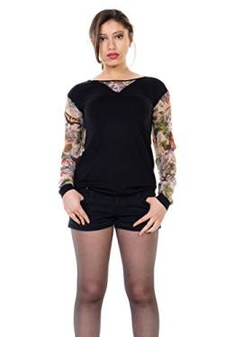 3Elfen Damen Bluse Cooles Longsleeve Blusen Zauber lockeres und lässiges Frauen Langarm Shirt schwarz, Damen T-Shirt Langarmshirt, schwarz grün Schmetterling, M von 3Elfen