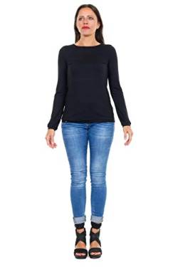 3Elfen Longsleeve Damen Frauen Langarm T-Shirt schwarz Rückenausschnitt Casual Longshirt rote Blümchen, M von 3Elfen