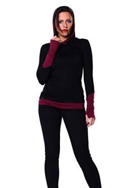 3Elfen Yoga Kleidung Longsleeve Damen Hoodie Gothic Langarm Shirt Kapuze Frauen Daumenloch schwarz weinrot L von 3Elfen