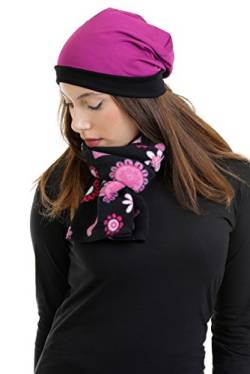 3Elfen cooler Winter Fleece Schal mit verschiedenen Designs Damen und Mädchen - hergestellt in Berlin - pinke Blumen von 3Elfen