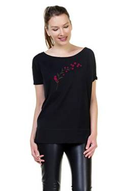 3Elfen lockeres Damenoberteil Miss Girlie T-Shirt Frauen Rundhals Ausschnitt schwarz Dunkelbunt 3XL von 3Elfen