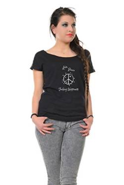 3Elfen modisches Sprüche Longshirt T-Shirts Damen/Damen Shirt mit Spruch Love & Peace/Schwarz Statement T-Shirt - XXL von 3Elfen