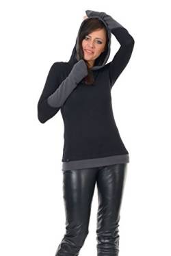 DREI Elfen Winterpulli Damen Goa Hoodie Frauen mit Fleece Armstulpen und Daumenloch, schwarz grau XL von 3Elfen