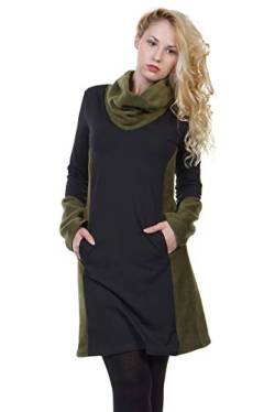Jerseykleid Damen Langarm von DREI Elfen Alinie Kleider locker Langer Rock Frauen schwarz grün Fleece L Winterkleid von 3Elfen