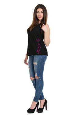 Lockeres Sommer Top/ärmeloses T-Shirt Frauen mit Print Staune Elfe von 3 Elfen, schwarz pink M Sommerkleidung von 3Elfen