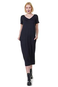 Sommerkleid Jersey A-Linien Kleider Kurzarm Damen locker lässiges DREI Elfen Basic Kleid Frauen XL schwarz von 3Elfen