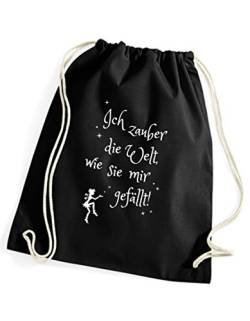 Spruch Ich zauber Mir die Welt Turnbeutel/Rucksack/Jutesack/Sportbeutel/Gymsack Bedruckt mit Motiv von 3 Elfen für Damen u. Mädchen - schwarz von 3Elfen