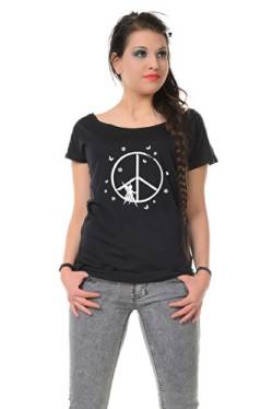 T-Shirt Damen schwarz/locker weit geschnitten/Oversized Damenshirt mit Print Peace Elfe von 3 Elfen, Damenmode - M von 3Elfen