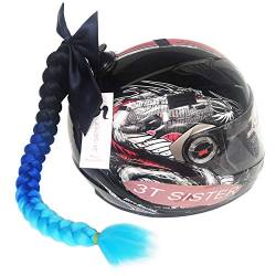 3T-SISTER Bowknot Helm geflochtener Pferdeschwanz Motorrad Fahrrad Helm Haar Flauschige Haarteile für Erwachsene (Blue) von 3T-SISTER