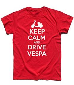 3styler T-Shirt für Herren Keep Calm And Drive Vespa - MODS Style - Linie Classic - 100% Baumwolle 185 g/m², rot, Large von 3styler