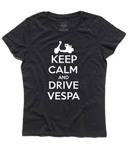 3stylershop Keep Calm And Drive Vespa T-Shirt für Damen - Mods Style, TD0151100-Nero-M, Schwarz, TD0151100-Nero-M Medium von 3stylershop