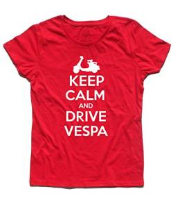 3stylershop Keep Calm And Drive Vespa T-Shirt für Damen - Mods Style, TD0151100-Rosso-M, Rot, TD0151100-Rosso-M Medium von 3stylershop