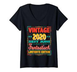Damen Juni 2020 Vintage Fantastisch 4 Jahren Mann Frau Geburtstag T-Shirt mit V-Ausschnitt von 4. Geburtstag 2020 Geburtstagsgeschenk Sprüche