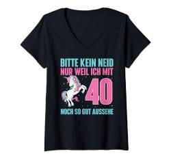 Damen Lustig Einhorn Witz 40 Jahre Geburtstag Birthday T-Shirt mit V-Ausschnitt von 40 Jahre Shirts