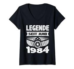 Damen Juni 1984 Legende seit 40 Jahren Mann Frau Geburtstag T-Shirt mit V-Ausschnitt von 40. Geburtstag 1984 Geburtstagsgeschenk Sprüche