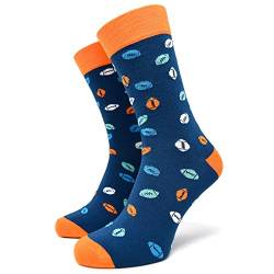 40YARDS American Football Socken mit bunten Footbällen für Fans aller Teams - Unisex für Männer, Frauen & Kinder (blau/orange, 36-40) von 40YARDS