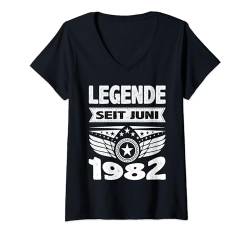 Damen Juni 1982 Legende seit 42 Jahren Mann Frau Geburtstag T-Shirt mit V-Ausschnitt von 42. Geburtstag 1982 Geburtstagsgeschenk Sprüche