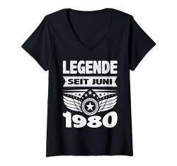 Damen Juni 1980 Legende seit 44 Jahren Mann Frau Geburtstag T-Shirt mit V-Ausschnitt von 44. Geburtstag 1980 Geburtstagsgeschenk Sprüche