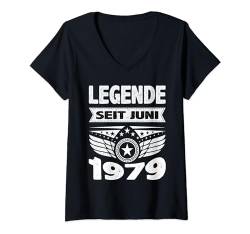 Damen Juni 1979 Legende seit 45 Jahren Mann Frau Geburtstag T-Shirt mit V-Ausschnitt von 45. Geburtstag 1979 Geburtstagsgeschenk Sprüche