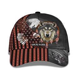 456 Sommer Kappe Indigious People 3D Customize Name Mit Wolf Head Und Eagle Native Pattern Baseball Cap Verstellbare Freizeit Basecap Sonnenschutz Trucker Baseballcap Für Herren Reisen Tennis von 456