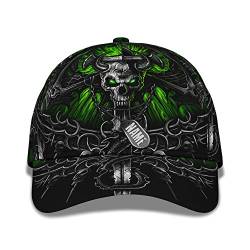 456 Sonnenblende Mütze Grüner Totenkopf-Druck Fertigen Sie Namenstext-Wort-Kappe Mit Furchtsamem Skelett Besonders An Basecap Outdoor Golf Caps Unisex Baseball Mütze Für Herren Teenager Reisen von 456