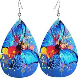 Ohrringe, Blauer Schmetterling Blauer Schmetterling Leder Ohrringe Gedruckte Tropfenohrringe Für Frauen Leichte Leder Ohrringe Damen Für Frauen Mädchen Zubehör von 456