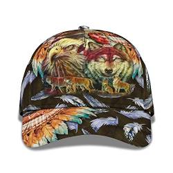 Trucker Baseballcap Native American Wolf Glatze Und Adler 3D Gedruckt Baseballkappe Baumwolle Baseball Mütze Retro Baseball Cap Für Teenager Herren Damen von 456