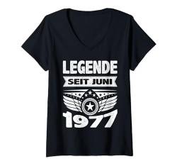 Damen Juni 1977 Legende seit 47 Jahren Mann Frau Geburtstag T-Shirt mit V-Ausschnitt von 47. Geburtstag 1977 Geburtstagsgeschenk Sprüche