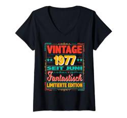 Damen Juni 1977 Vintage Fantastisch 47 Jahren Mann Frau Geburtstag T-Shirt mit V-Ausschnitt von 47. Geburtstag 1977 Geburtstagsgeschenk Sprüche