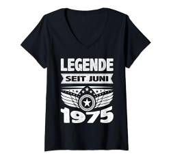 Damen Juni 1975 Legende seit 49 Jahren Mann Frau Geburtstag T-Shirt mit V-Ausschnitt von 49. Geburtstag 1975 Geburtstagsgeschenk Sprüche