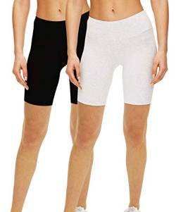 4How 2er Pack Damen Sport Shorts Kurze Leggings Tights Radlerhose Laufhose Baumwolle blickdichte Sporthose Jogginghose Laufshorts Schwarz + Hellgrau S von 4How