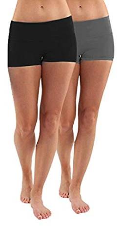 4How 2er Pack Sport Shorts Damen kurz eng Tights Radlerhose Baumwolle Sporthose Fitness Yoga Cycling Shorts Hotpants Blickdicht Schwarz+Grau S von 4How