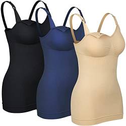 4How 3er Damen Stilltops Mutterschaft Tanktop mit Eingebautem BH für Stillen Schlaf Camisole Schwarz,Blau,Beige S von 4How