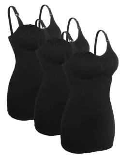 4How 3er Damen Stilltops Mutterschaft Tanktop mit Eingebautem BH für Stillen Schlaf Camisole Schwarz S von 4How