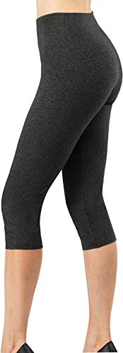 4How Baumwollleggings 3/4 Damen Hoher Bund Caprileggings Blickdicht Yoga Sport Leggings Joggingshose Dunkelgrau Cropped Basic Legging Tights L von 4How