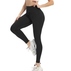 4How Damen 2Pack Leggings Sportleggins Baumwolle Ligh Waist Sporthose Laufhose Blickdicht Yoga Hose 2er-Pack Schwarz L von 4How