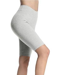 4How Damen Shorts Kurze Leggings Tights Radlerhose Knielang Baumwolle blickdichte Sporthose Jogginghose Laufshorts Fitness Yoga Hose Hellgrau S von 4How