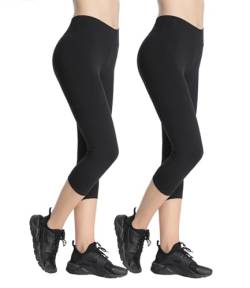 4How Leggings Damen Sporthose Baumwolle High Waist Gym Leggings 3/4 Damen Für Yoga Pants Blickdicht Leggings 2er-Pack Schwarz L von 4How