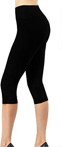 4How Sport Leggings Damen 3/4 Capri Leggins Baumwollleggings Sporthose Laufhose Blickdicht Yoga Pants Tights Strumpfhosen Damen Basic Leggins Schwarz M von 4How