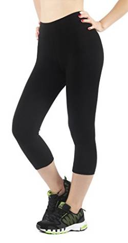 4How Sport Leggings Damen 3/4 Capri Leggins Baumwollleggings Sporthose Laufhose Blickdicht Yoga Pants Tights Strumpfhosen Damen Winter Schwarz S von 4How